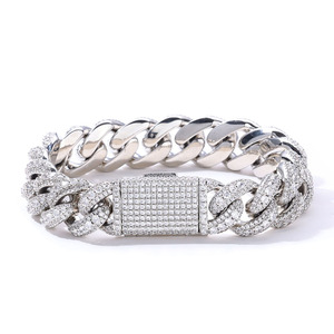 GRA Certified Moissanite Cuban Link <b>Bracelets</b> S925 Silver 18K Gold Vermeil Hand Set Pave Hip Hop Custom Fine Jewelry Maker B2B - Product Image 6