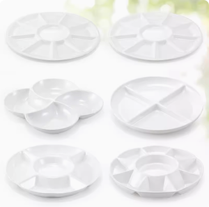 Sectional Larger Round Plastic Serving Tray, Divided Dinner Plate Candy Nut Serving Dish, Veggie Fruit Dish Platter Appetizer