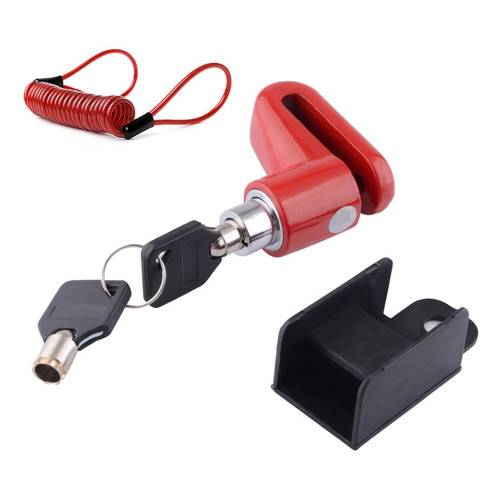 Antivol de frein à disque rouge avec câble d'avertissement rouge.