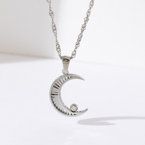 Schattige Stijl Kraag Vrouwen Choker Rvs Zilver Kleur Maan Hanger Ketting Met Zirkoon - Product Image 3