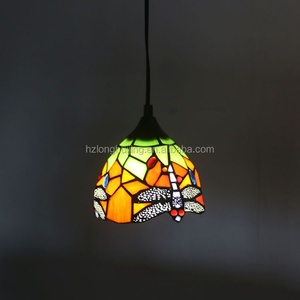 LongHuiJing 6 Inch <b>Mini</b> Traditional Tiffany Red Dragonfly Stained Glass <b>LED</b> E26 Pendant Lamp 1-<b>Light</b> Modern Living Room Ceiling - Product Image 4