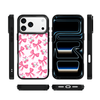 Coque de téléphone AG Feeling Black Edge avec motif nœud cerise doré pour iPhone 17, 17 Pro Max, 16 Pro, 15 – Coque magnétique