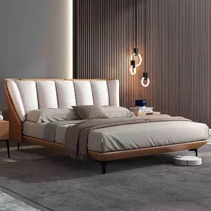 NOVA皮革软垫平台床便携式独特公寓卧室家具成人别墅双人床