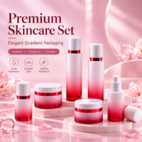 Ensemble d'emballages cosmétiques en verre dégradé rouge de qualité supérieure, flacons et pots personnalisés avec logo pour sérum, tonique, lotion, crème pour le visage