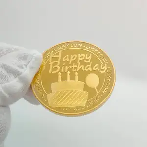 Birthday Cake Commemorative Coin 4 Leaf Clover Lucky Coin Birthday Gift Commemorative Medal Blessing Prayer Coin