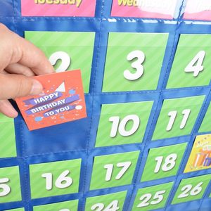 Calendario mensual para el aula, tabla de bolsillo con 71 tarjetas, aprendizaje para niños, hogar, azul - Product Image 2