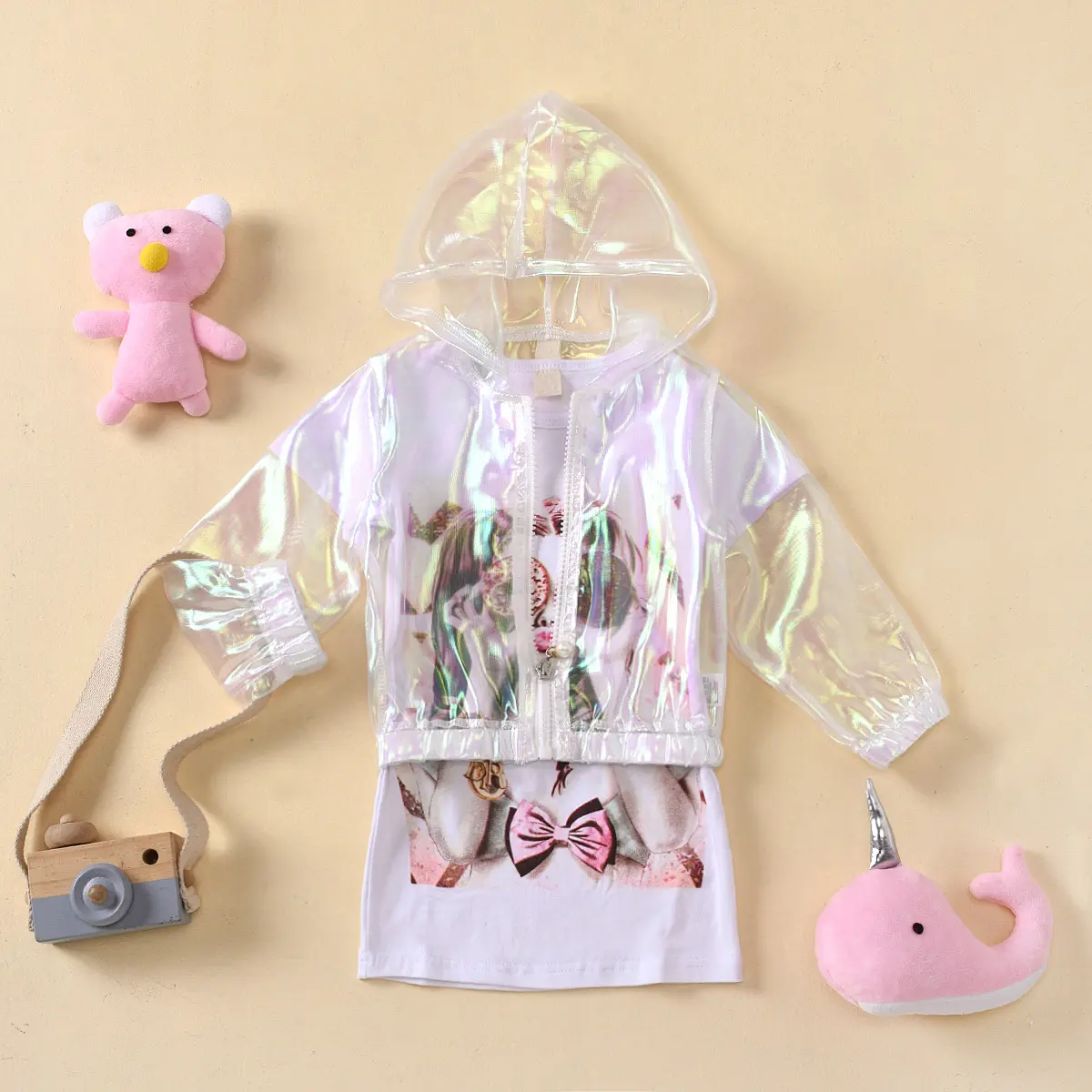 Zomer Zonwering Set Meisjes Lange Mouw Hooded Print T-Shirt Jurk Kinderen Twee Stukken