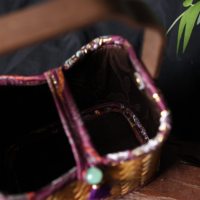 Wancai Guofeng Bamboo Basket-Petit fourre-tout tissé à la main pour pique-nique, épicerie de marché et décor de style fermier