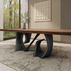 Table à manger à cadre en métal Mobilier luxueux moderne du milieu du siècle Foshan Ensemble de table de salle à manger rectangulaire en bois 10 places - Product Image 2