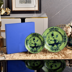 Green Blue Floral <b>Ceramic</b> <b>Plate</b> Dish Set Round Porcelain Dinnerware Decorative Serving Dish Gift Box Home Dining - Product Image 2