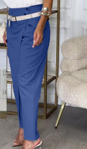 <span class=keywords><strong>Pantalon</strong></span> plissé asymétrique taille haute pour femme avec ceinture, coupe ajustée, style décontracté et tendance - Product Image 3