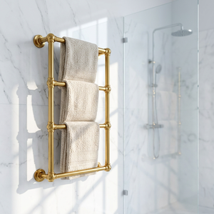 Porte-serviettes mural moderne en laiton, rectangulaire, à trois niveaux, pour salle de bain, style luxueux, finition métallique durable - Product Image 1