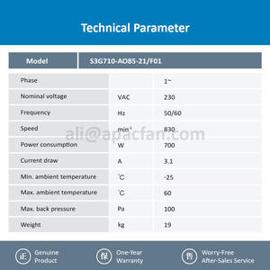 Ebmpapst S3G710-AO85-21/F01 230V AC 50/60Hz 830RPM 710mm 700W ลูกบอล IP54 3.1A ความแม่นยำของเครื่องปรับอากาศคอนเดนเซอร์ EC - Product Image 3