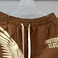 En Kaliteli Ağır Kumaş Erkek Giyim Karışık Duygular High Street Vintage Cepli Harfli Kanat Baskılı Rahat Bol Şortlar Erkekler İçin