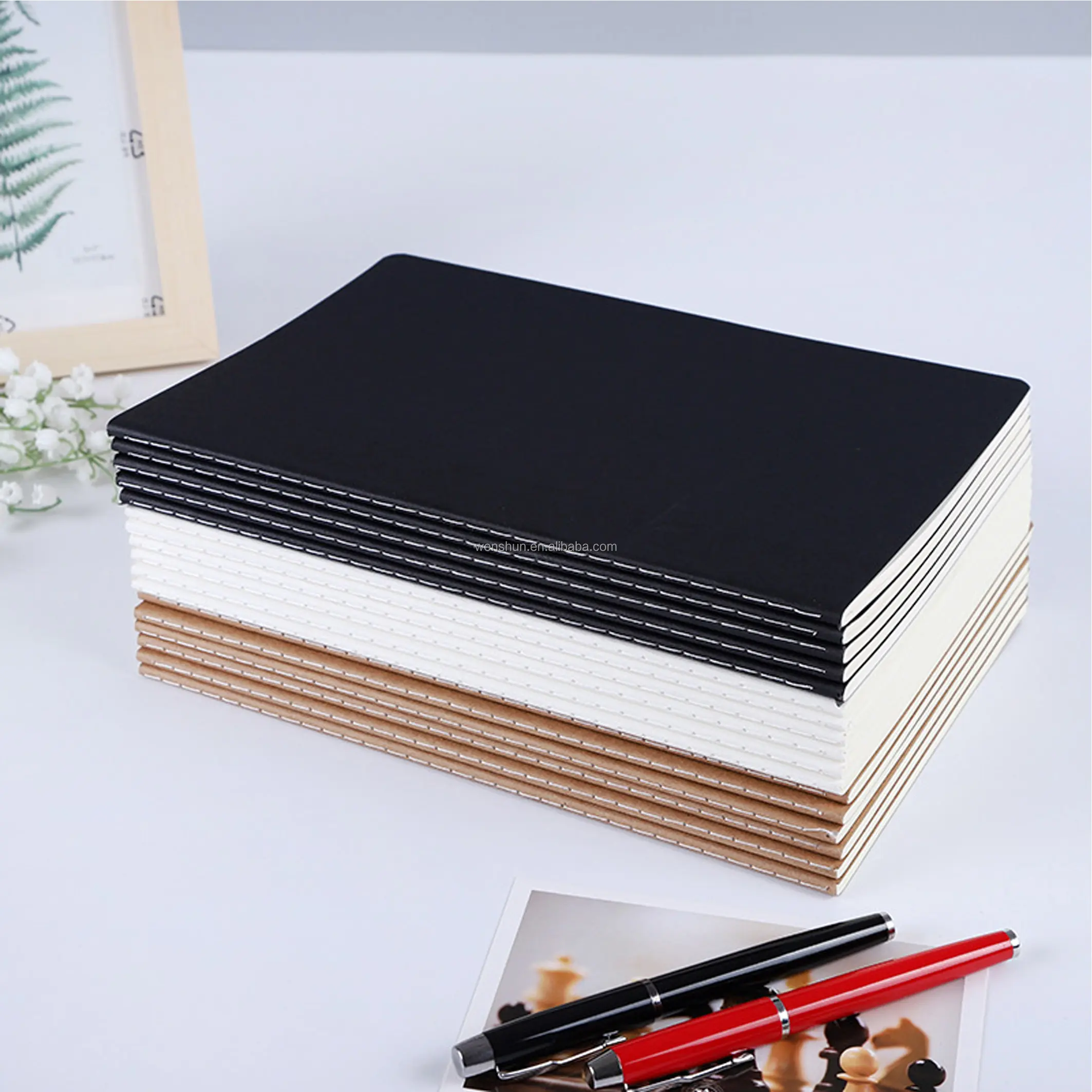 Custom Cheap Black Paper Cover Grid Paper Thread-bound Notebook