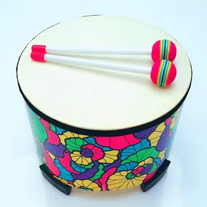 木製フロアドラム中国伝統的なスタイル木製カラードラムパレット付き木製おもちゃ春祭りで使用