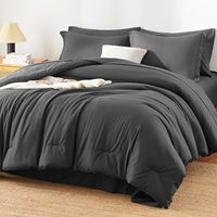 Ensemble de couette Queen 3 pièces matelassé en coton uni résistant à l'eau gris foncé lavable en machine