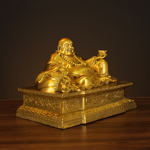 Figura Tradicional de Buda Maitreya de Latón, Tallada, Adorno de Feng Shui, Tuobao, Barriga Grande, para Oficina, Escritorio, Yuanbao Pequeño, Sonriente - Product Image 4