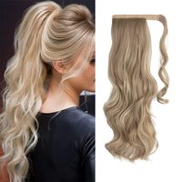 Cheveux tressés en gros Extension de perruque queue de cheval ondulée naturelle Cheveux queue de cheval synthétique blond ombré sans flamme résistant à la chaleur
