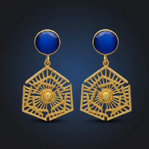 Pendientes Artesanales de Latón con Piedras Preciosas y Baño de Rodio, Estilo Boho Étnico - Product Image 3