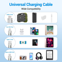 Kabel pengisian daya Multi 3 dalam 1 12W USB-C, kabel pengisian daya cepat, kabel Universal untuk perangkat IOS, USB mikro & tipe-c