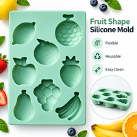 Moule en silicone en forme de fruits pour pudding, bac à glaçons DIY 8 cavités, banane, citron, raisin, fraise, chocolat, gelée