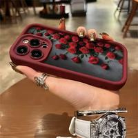 Coque de téléphone portable en silicone motif rose rouge INS, antichoc et souple, pour iPhone 17 16 15 14 13 11 Max Plus XS Max 7 Plus