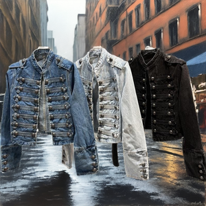 Veste en jean vintage ample à boutons, délavée foncé, pour femme, collection Printemps-Automne 2026, séchage rapide, unie, courte et tendance - Product Image 2