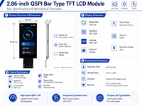 Modul Layar LCD TFT Slim Tipe Bar 2,86 Inci 320x820 dengan Sentuhan Kapasitif Antarmuka QSPI SPI untuk HMI Industri