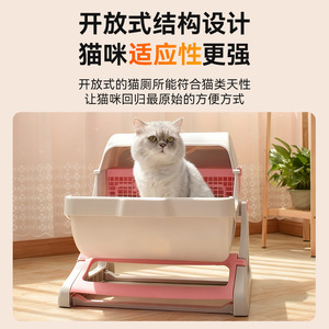 Semi Automatic <b>Litter</b> Box Large Size No Scooping Required For Adult <b>Cat</b> Rectangle Shape Beige Green Pink - Product Image 5