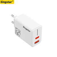 Chargeurs USB-C 25W QC 3.0 PD2.0 avec voyant bleu, adaptateurs d'alimentation rapide pour téléphones mobiles