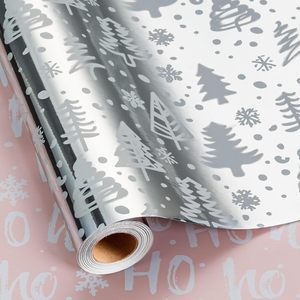 Christmas <b>Wrapping</b> <b>Paper</b> Roll 17in X 33ft Silver Tree Snowflake Reversible Design For Holiday Gift <b>Wrapping</b> - Product Image 1