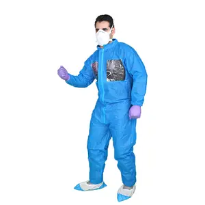 Blue/White SMS/Disposable Coverall with EVA/PVC Visible Chest Window for Nuclear Power Industry with transparent window