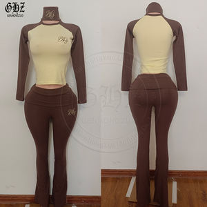 2026 Sevgililer Günü Y2K Uzun Boylu Kızlar İçin Özel Logolu Kadın Uzun Kollu Rahat Giyim Fiyonklu İspanyol Paça Yoga 2 Parça Takım - Product Image 2