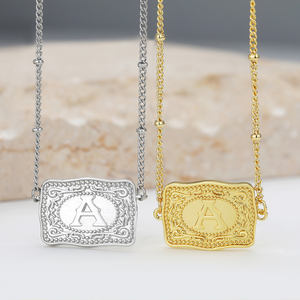 FY letras de moda colgantes mujeres hombres collares de acero inoxidable gran capital monograma rectángulo inicial letra colgante collar - Product Image 1