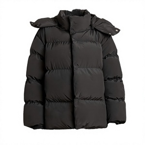 Abrigo acolchado corto de invierno para mujer con capucha, cremallera, ajuste holgado y estilo baggy, con logo personalizado, tejido liso teñido - Product Image 2