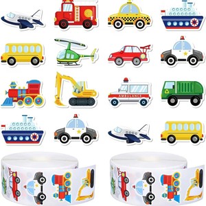 Rouleau d'autocollants en papier pour enfants, motifs camion de pompiers et train de dessins animés, vente en gros, sûrs pour les vêtements et les récompenses, pour les enfants - Product Image 2