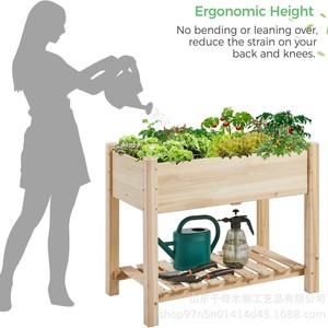 Jardinera elevada de madera de 2 niveles con estante de almacenamiento para plantar flores en exteriores - Product Image 4