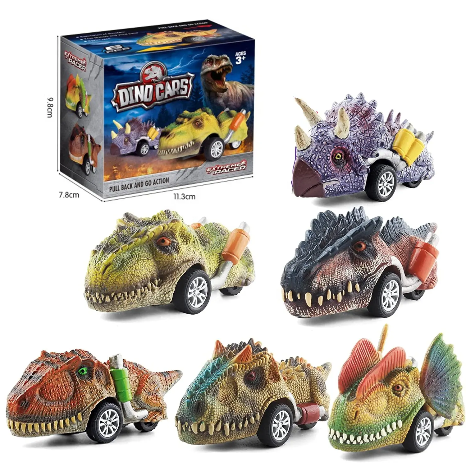 Amazon Hot Selling Amazon 6 PCS Pull Back Dinosaur Toy Pull Back Car Kid Toy Cars Vehicles Toys