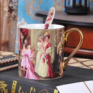 Bán Buôn 400Ml Sang Trọng Nhiệt Độ Cao Gốm Vẽ Tay Nhân Vật Mug Với Vàng Rim - Product Image 4