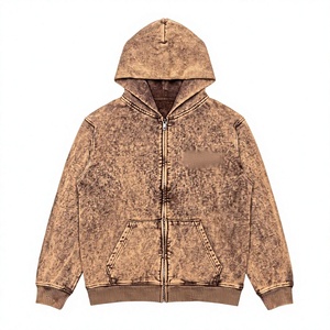 Sudadera con capucha y cremallera personalizada con efecto lavado ácido para hombre, de algodón grueso y forro polar, estilo oversize, informal, para invierno - Product Image 1