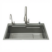 Robinet de cuisine Maite moderne en acier inoxydable gris canon de fusil, à monter sur plan, avec 1 poignée et douchette extractible pivotante à 360 degrés