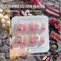 Qianya Wholesale Faux Ongles à Presser Forme Canard, Motif Papillon et Strass, Faits Main, Style Pure Desire, 10 Pièces
