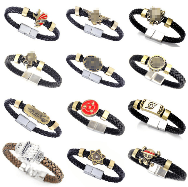 12 Designs Punk Style Luffy Deacon Bleach Woven Leather Bracelet With Magnetic Buckle Alloy Braided Bracelet