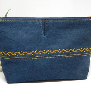 <b>Jeans</b> Casual Cosmetic Bag Custom DIY Denim Embroidered Makeup Organizer Large Capacity Recycled Denim Zipper Travel Pouch - Product Image 2