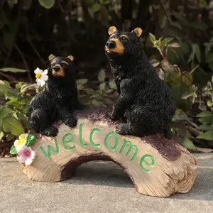 Figura de Resina de la Madre Osa y sus Crías, Pintada a Mano en Negro, Decoración para Interiores/Exteriores - Product Image 2