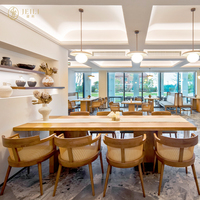Table et chaises de restauration rapide en bois massif moderne, style mexicain, mobilier de restaurant d'hôtel, sièges de banquette hauts pour une solution unique