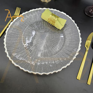 بيع بالجملة مطعم 13 بوصة موجة منقوشة حافة الفضة لوحة زجاجية شفافة لحفلات الزفاف فندق مأدبة الزفاف - Product Image 3
