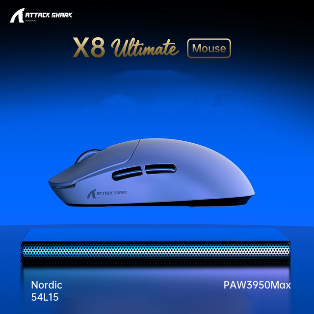 ATTACK SHARK X8Ultimate Optical Wireless Mouse Lightweight PAW3950 Game Office Three Mode Wireless BT 8K Charging Mouse