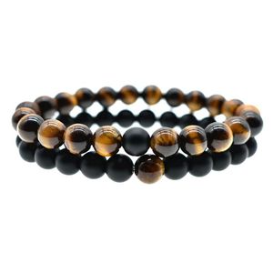 Bracciale di perle di pietra 8 mm naturale cristallo opaco occhio di tigre per coppia amante braccialetto ST240 - Product Image 4